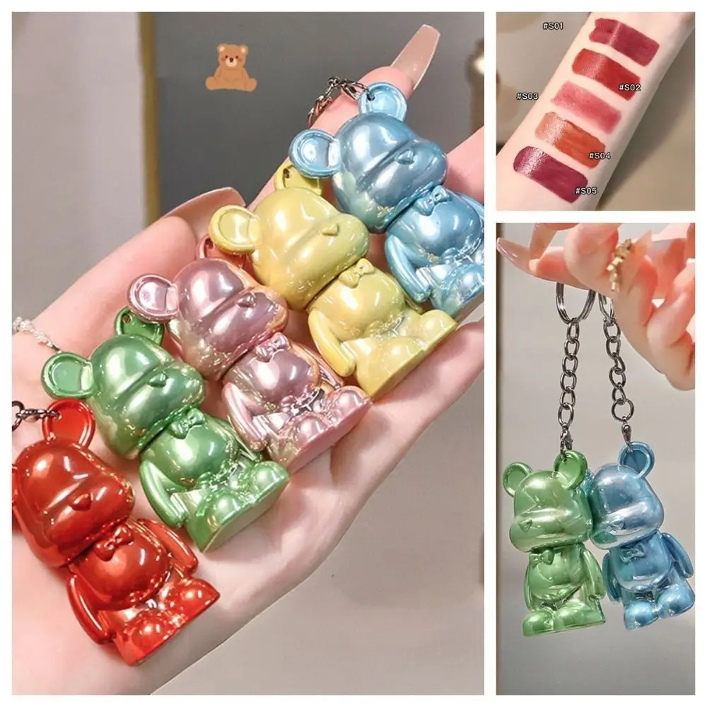 Mini Jelly Mirror Lipstick Non-stick Cup Bear-shaped Lip Gloss Moisturizing With Key Chain Long-lasting Lipstick Students