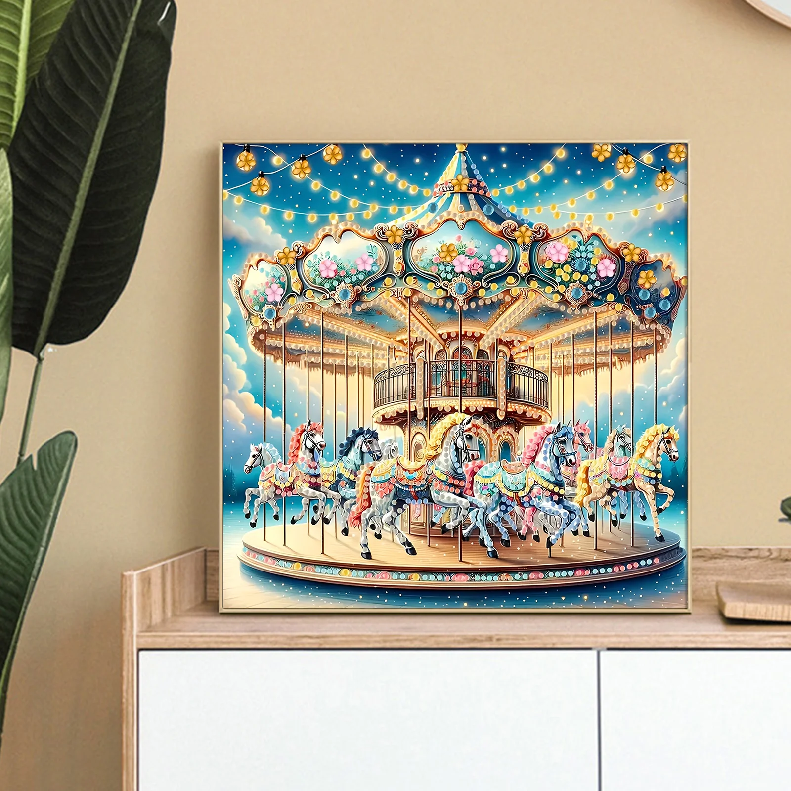 لوحة فنية ماسية على شكل خاص من Merry-go-round Ki للمبتدئين البالغين، مجموعة شكل خاص من كريستال الماس لتزيين جدران المنزل هدية