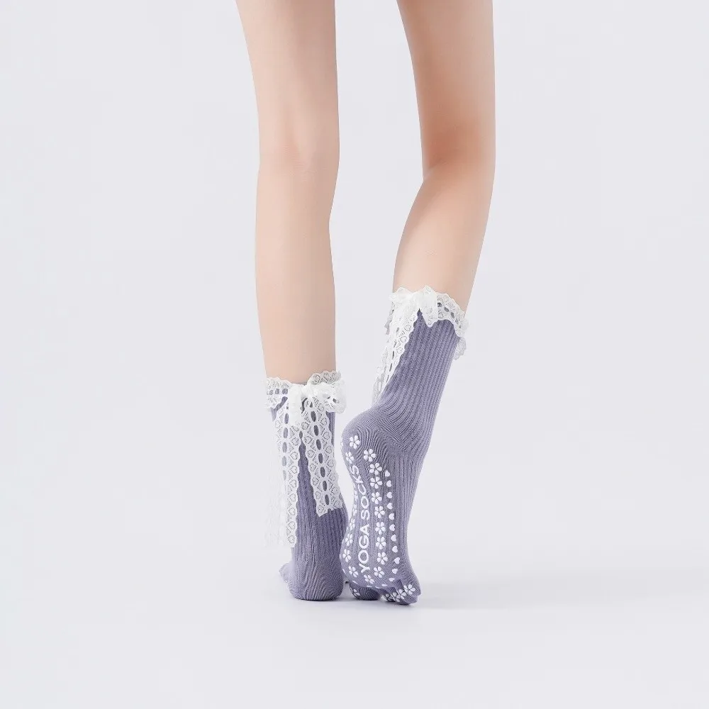 New Cotton Women Yoga Socks Breathable High-elastic Five Finger Socks Silicone Sole Non-Slip Mid Tube Socks for Yoga Dance