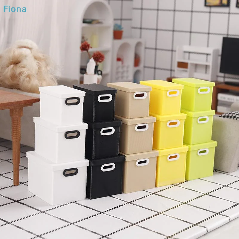 ✔1:12 Scale Miniature Storage Box Set,3pcs Plastic Stackable Containers with Lids,Dollhouse Furniture Accessories