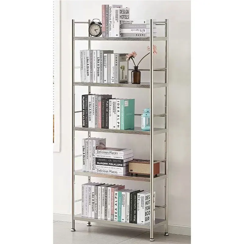 Stainless steel bookshelf, household stainless steel kitchen storage rack, multi-layer floor-standing storage rack, organizer