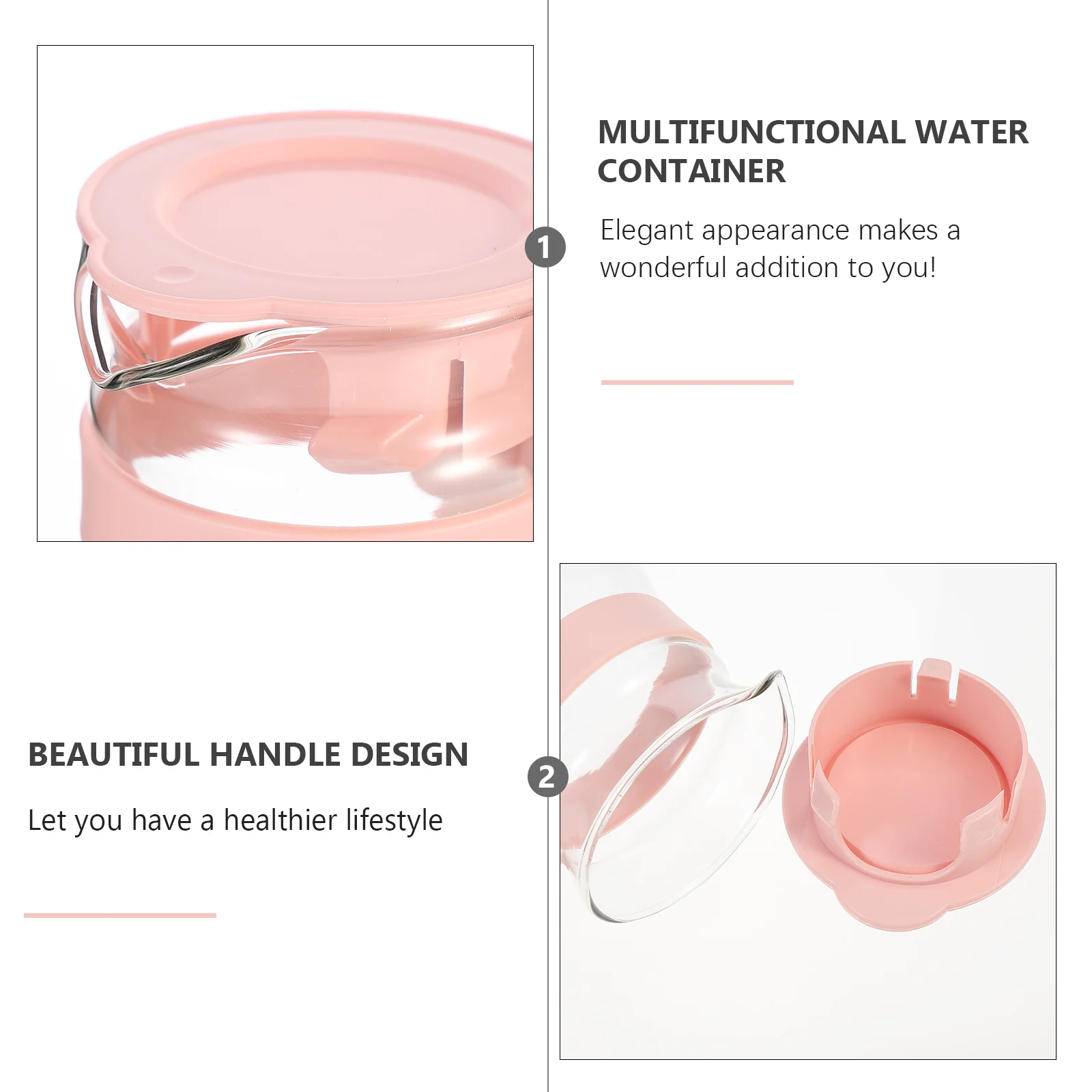 

1Pcs Jug Leak-Proof Water Kettle 800ml Large Transparent Water Bottle Heat Resistant Portable Tea Container Pink