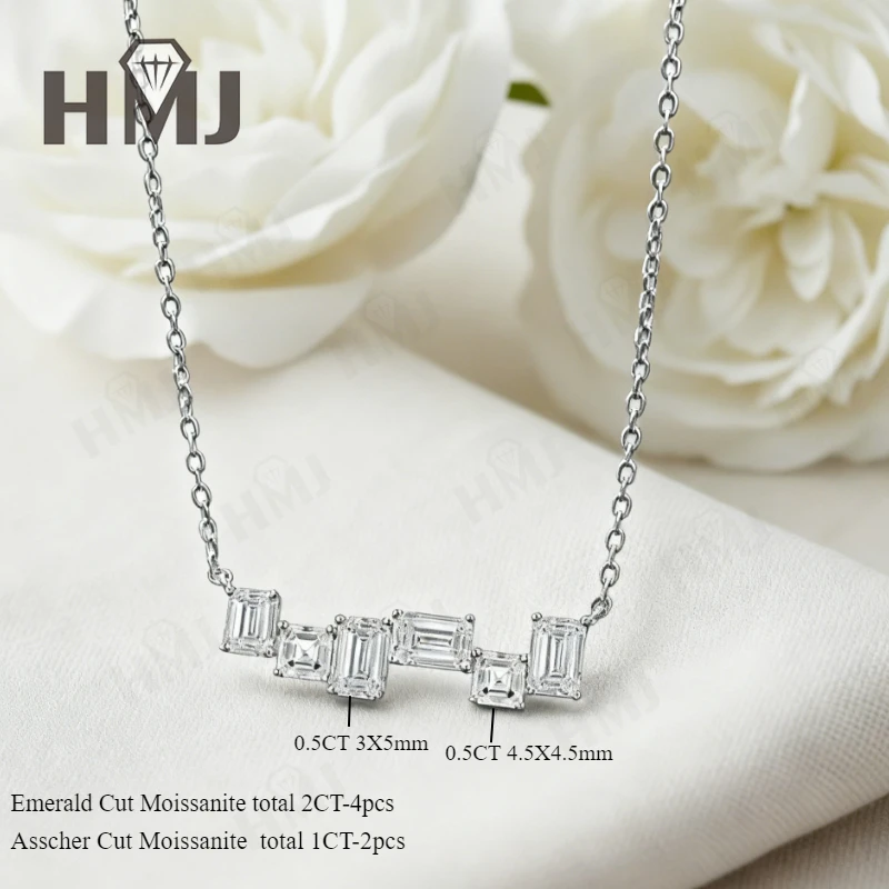 Moissanite Necklace with3CT D Color Asscher/Emerald Cut Moissanite S925Plated White Yellow Rose Gold Chain Engagement Daily Gift