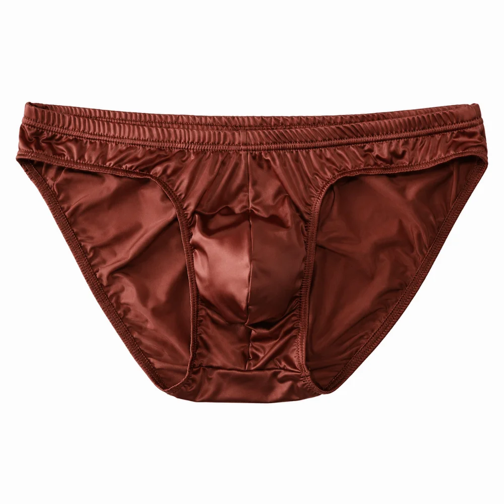 Simple Smooth Men's Underwear Low Waist Lingerie Triangle Briefs Breathable Bulge Pouch Satin Silk Panties Exercise