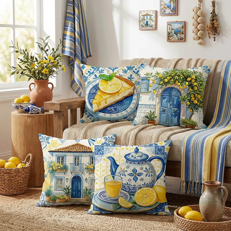 Amazon Summer Lemon Pillow Cover Fresh Ocean Style Print Flower Living Room Sofa Bedside Pillow Cushion