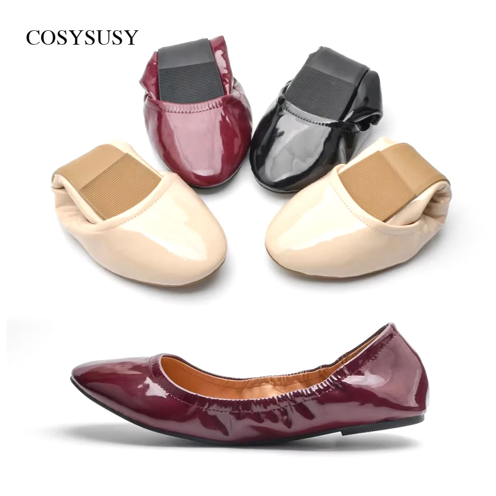 COSYSUSY Damen-Ballerinas mit Pailletten, faltbar, leicht zu tragen, bequeme, gebogene Schuhe, runde Zehen, Slip-On-Mokassins, Damenschuhe