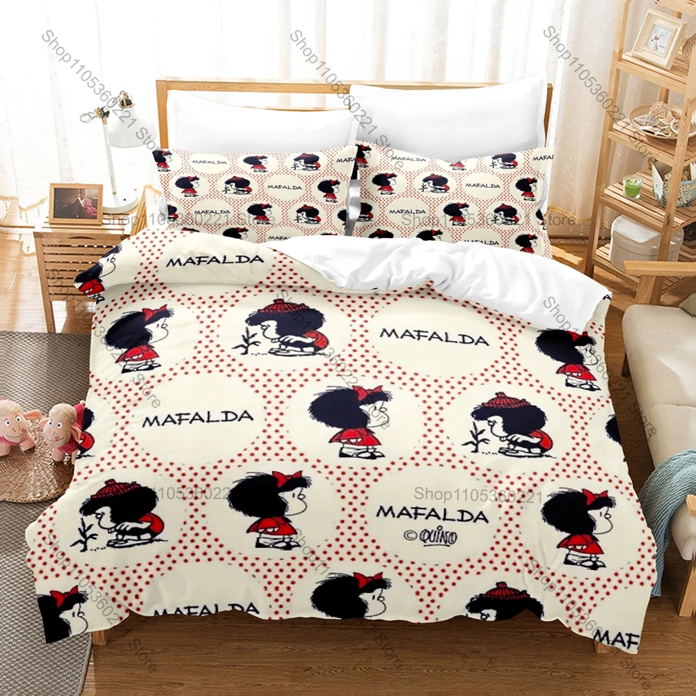 Cute Mafalda Cartoon Bedding Duvet Cover Set 3Pcs Fashion Printed Bed Set Single Double Queen King Size Pillowcase
