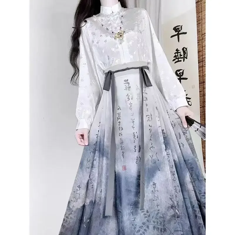 

Original Hanfu Chinese Traditional Clothing Lady Ming Dynasty Dress Women Skirt Chinese Calligraphy Ming Horse Face Skirt Modern