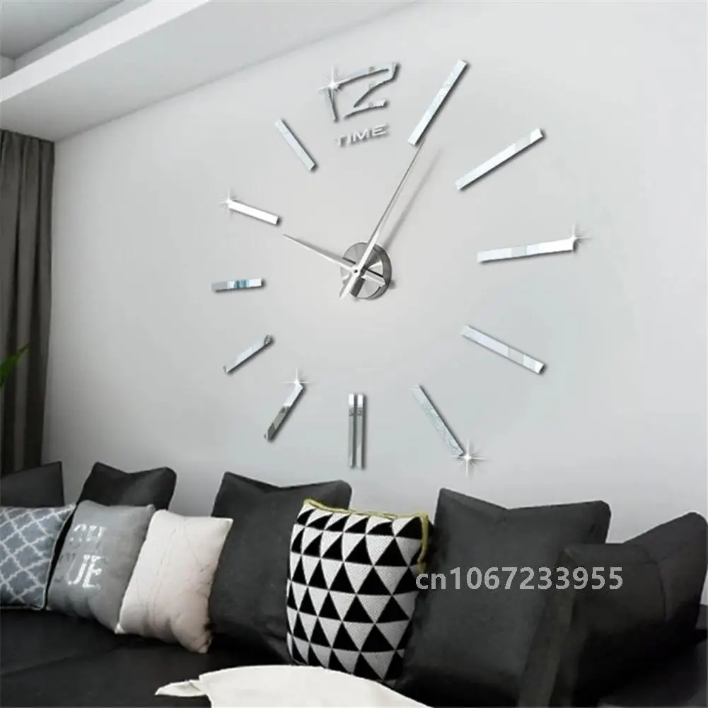 Large 3D DIY Wall Clock Creative Mirror Surface Wall Decorative Sticker Watches 60-130cm Frameless for Home Office Living Room