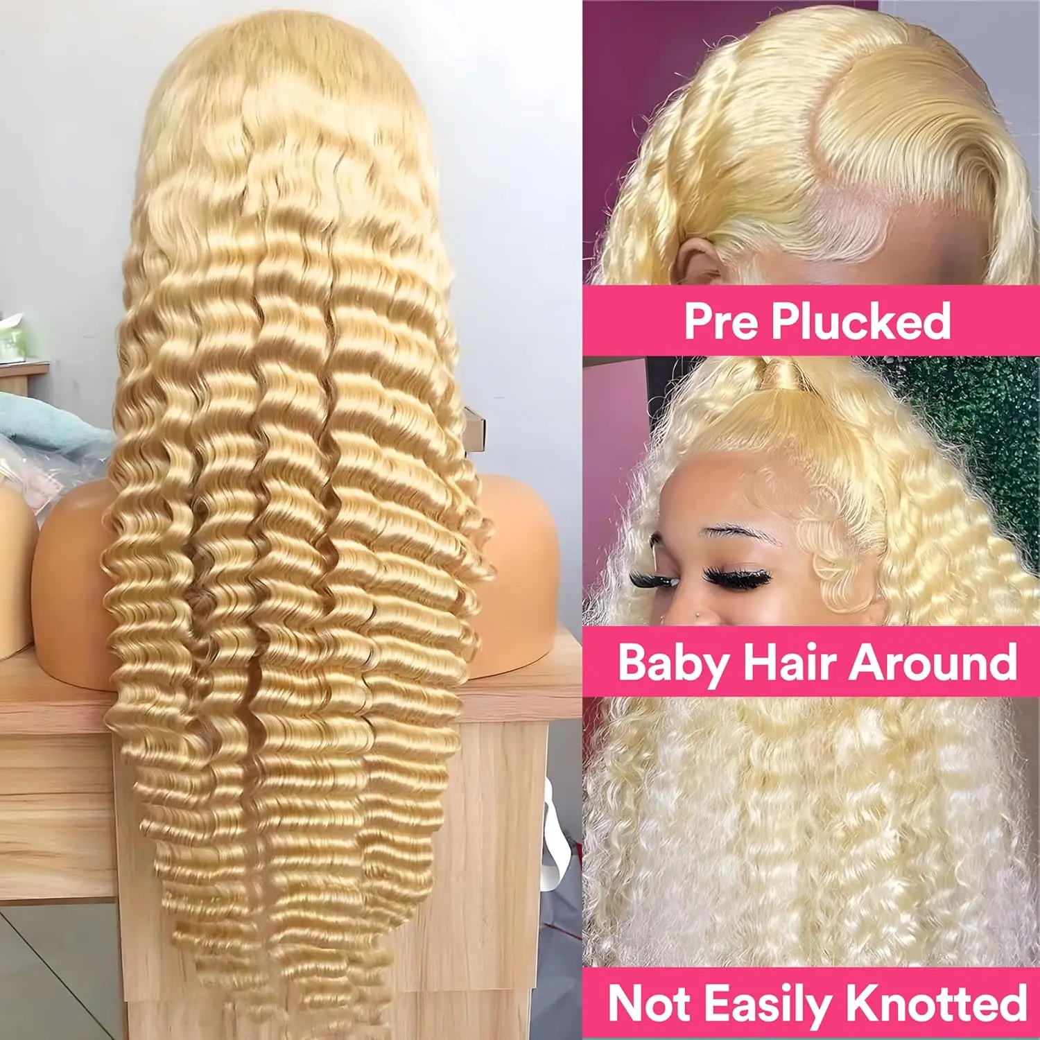 30 Inch 613 Lace Front Wig Human Hair Blonde Wig Human Hair 613 Deep Wave HD Lace Front Wigs 200% Density Pre Plucked For Women image 2