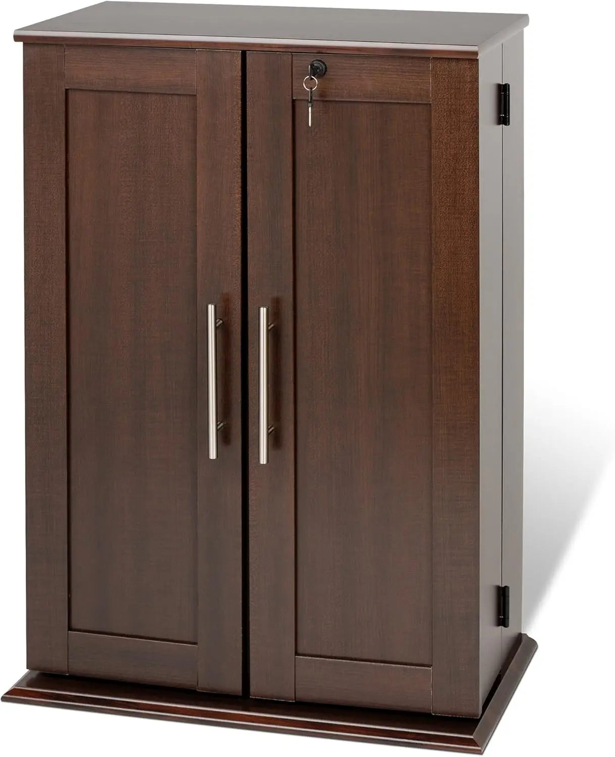 33" H Locking Cabinet with Panel Doors, Espresso Storage Cabinet, Display Cabinet, DVD Storage Cabinet with 7 Adjustable