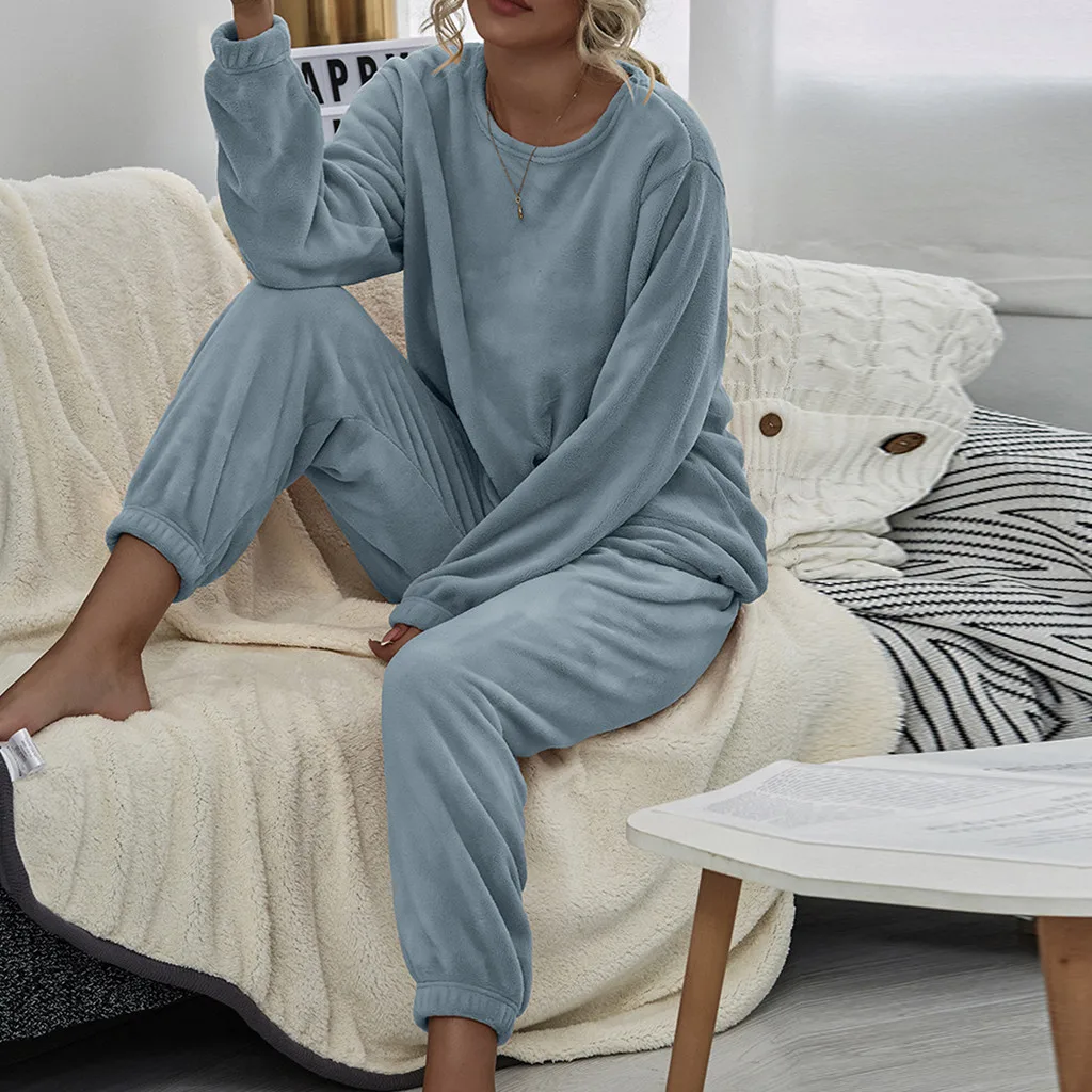 

Fall And Winter Facecloth Loose Coral Velvet Fairy Homewear Women's Clothing New Long-Sleeved Two-Piece Pajamas Padded Thickened