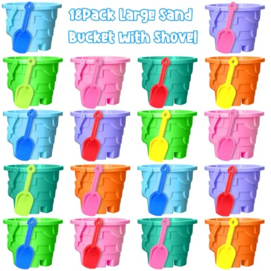 Beach Sand Castle Toy Set: 18 Buckets And 18 Shovels, 7.5 Inch, Plastic, Assorted Colors, Durable And Lightweight For Beach, Po