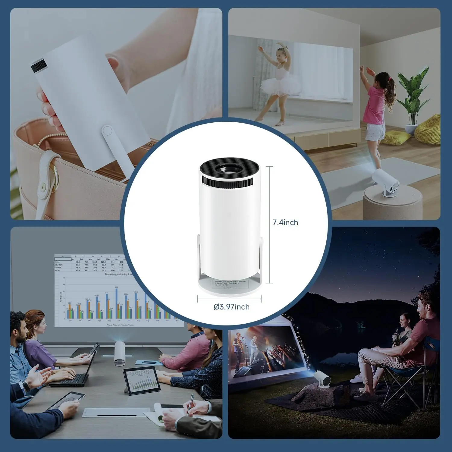 Mini Proyector WiFi Bluetooth, Portátil, Compatible con 1080P 4K, con Netflix, Compatible con Android, iOS y Windows