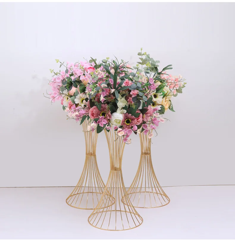 Gold Flower Vases Stands, Metal Road Lead, Wedding Centerpiece Flowers Rack, Event Party Decoration, 60cm High, 10Pcs Lot