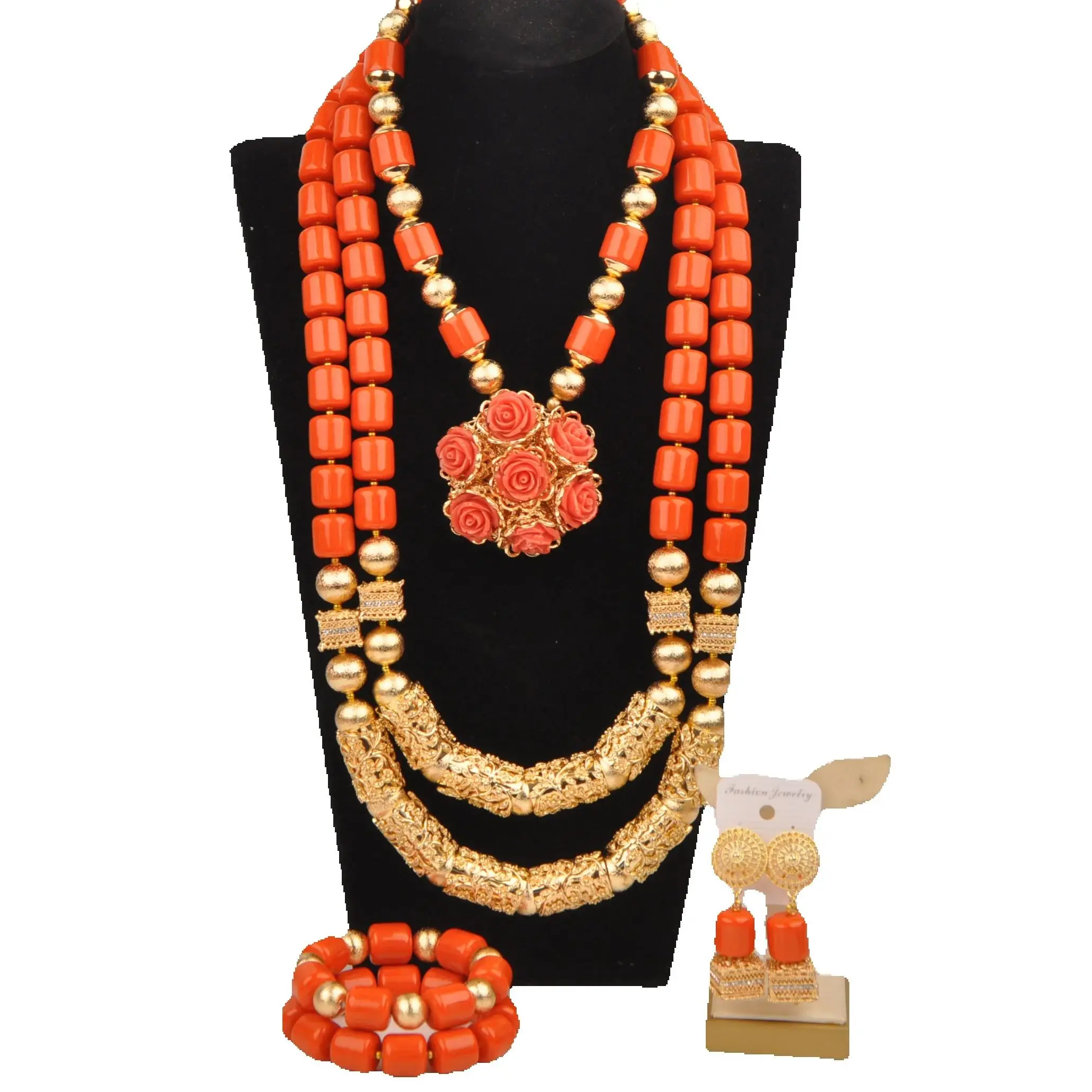 Orange Artificial Coral Necklace, African Beads Jewelry Set