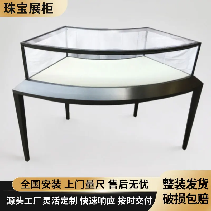 Fan Jewelry Display Cabinet Black Titanium Stainless Steel Display Cabinet Gold Jade Glass Display Counter