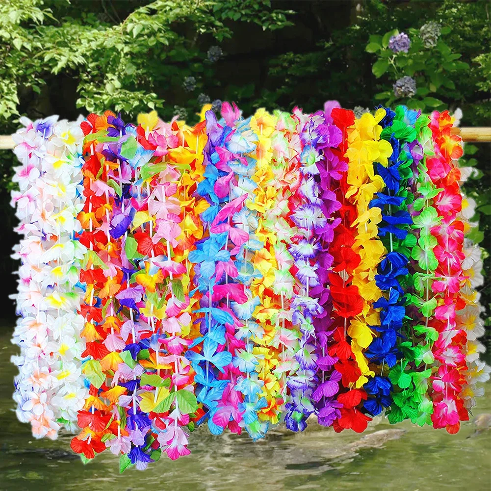 

36pcs Tropical Theme Hawaiian Floral Lei Summer Holiday Celebration Necklace Birthday Decor Gift Party Favor Beach Wreath