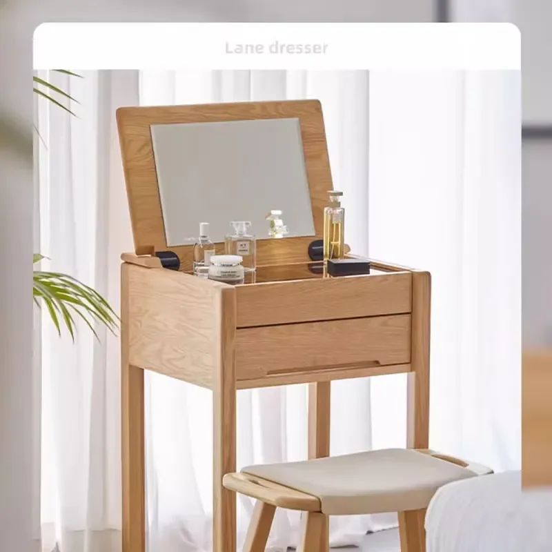 Solid Wood Dressing Table with Flip-up Mirror, Modern and Simple Design,Oak Makeup Table