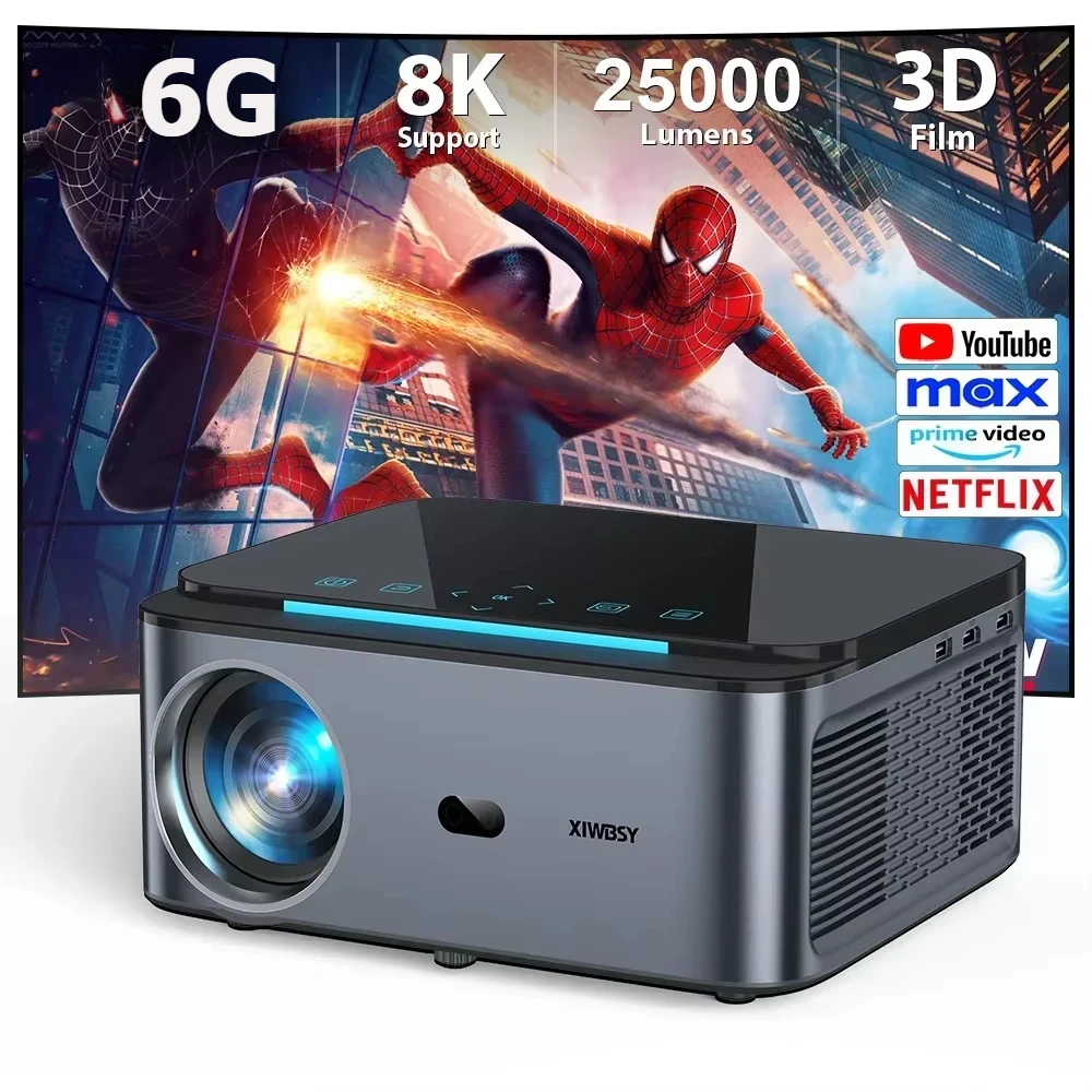 XIWBSY 25000 Lumens 800ANSI Android Projector 4K Auto Focus/Keystone Projector Office Video Home Theater Portable Beamer