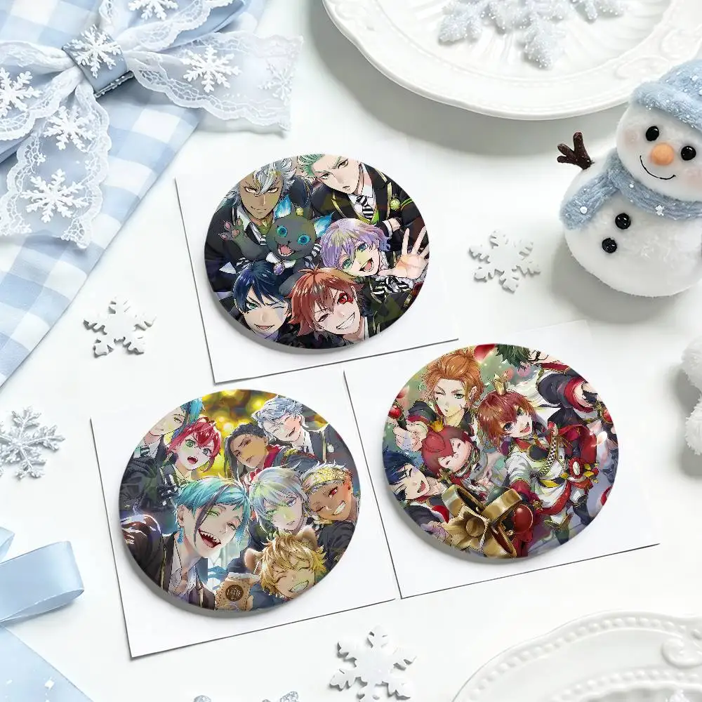 game anime art cool t-Twisted-Wonderland round Badge Laser Style Peripheral Lapel Pins Goods Tinplate Brooch﻿ bag decor