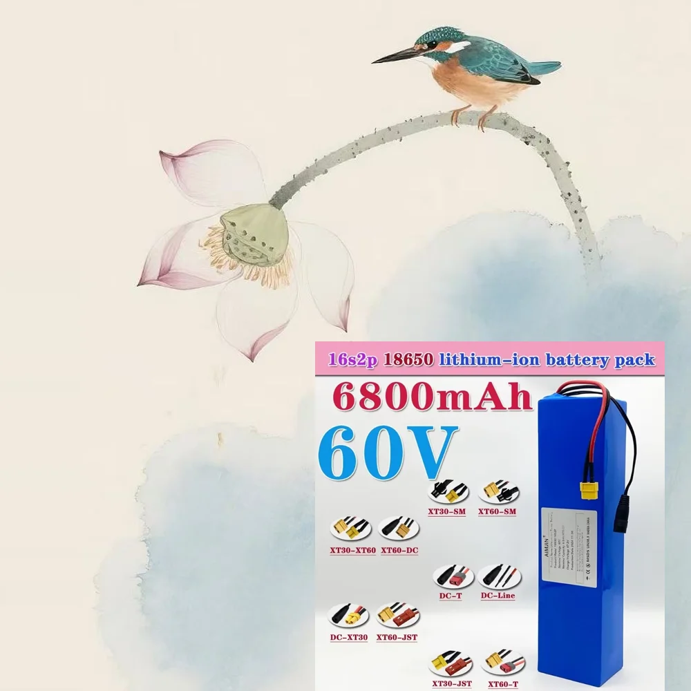 

️ ! 60V 6800mAh Rechargeable Lithium-ion Battery 67.2V 16S2P 18650 For Electric Scooter 1000W BMS With Charger & Plug