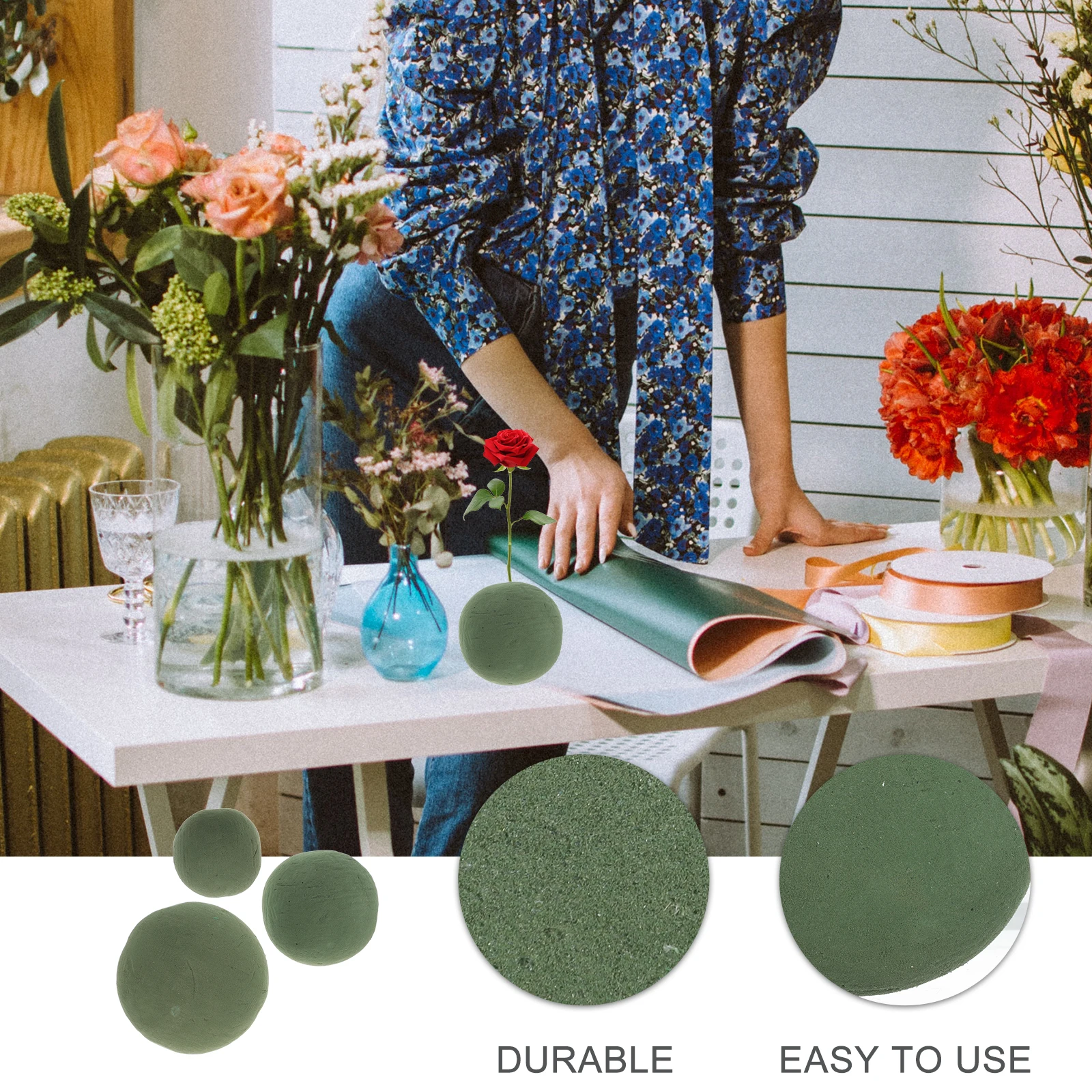 

3pcs Spherical Floral Arrangement Foams Eco-Friendly Water Absorb Flower Mud For Wedding Dried Flower Packaging Supplies Garden