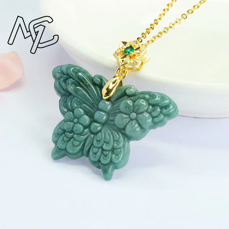 S925 Silver Natural Real Blue Water Jade Butterfly Pendant Necklace Carved Charm Jadeite Jewelry Fashion Amulet Woman Gifts view 2