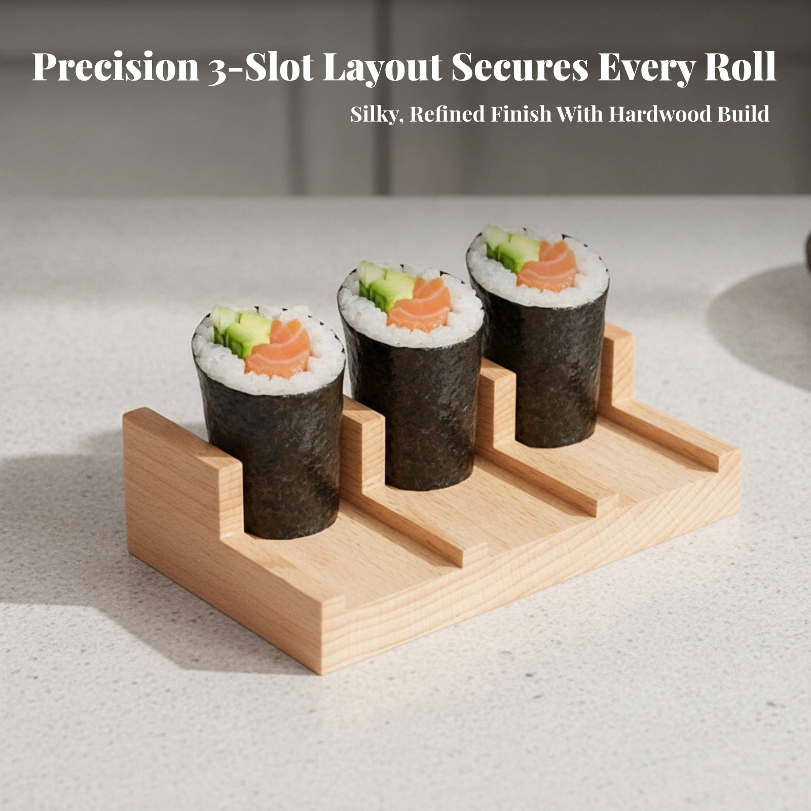 Wooden Sushi Serving Stand Compact Sushi Stand with Recessed Channels Tableware Low-Profile for Home Hosts, Japanese Dining