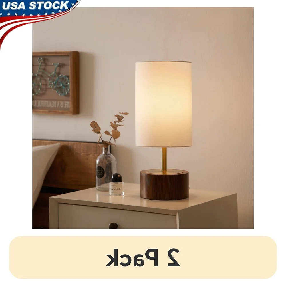 

Touch Sensor Table Lamp 16.25 Inch Retro Modern Design Walnut Wood Brushed Brass Finish Perfect Nightstands Decor Lighting