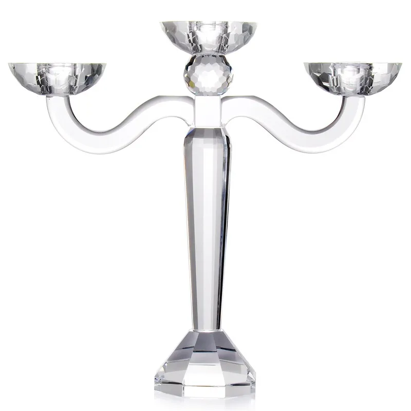 European Clear K9 Crystal Three Branches Candlestick Holder For Home Tabletop Decoration Wedding Party Gifts