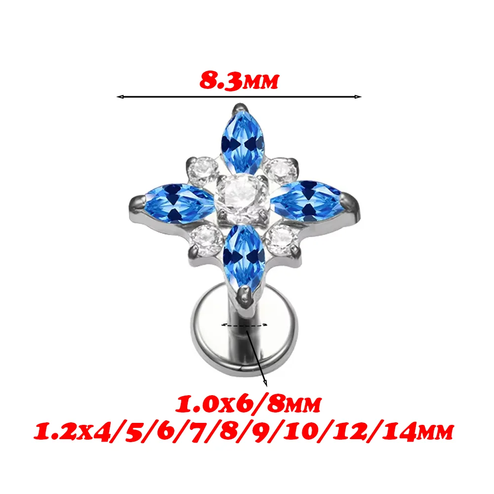 PUTITUP F136 Titanium Anodized Horse Eye Round Zirconia Earrings Fashion Punk Style Ear Bone Lip Studs Body Piercing Jewellery