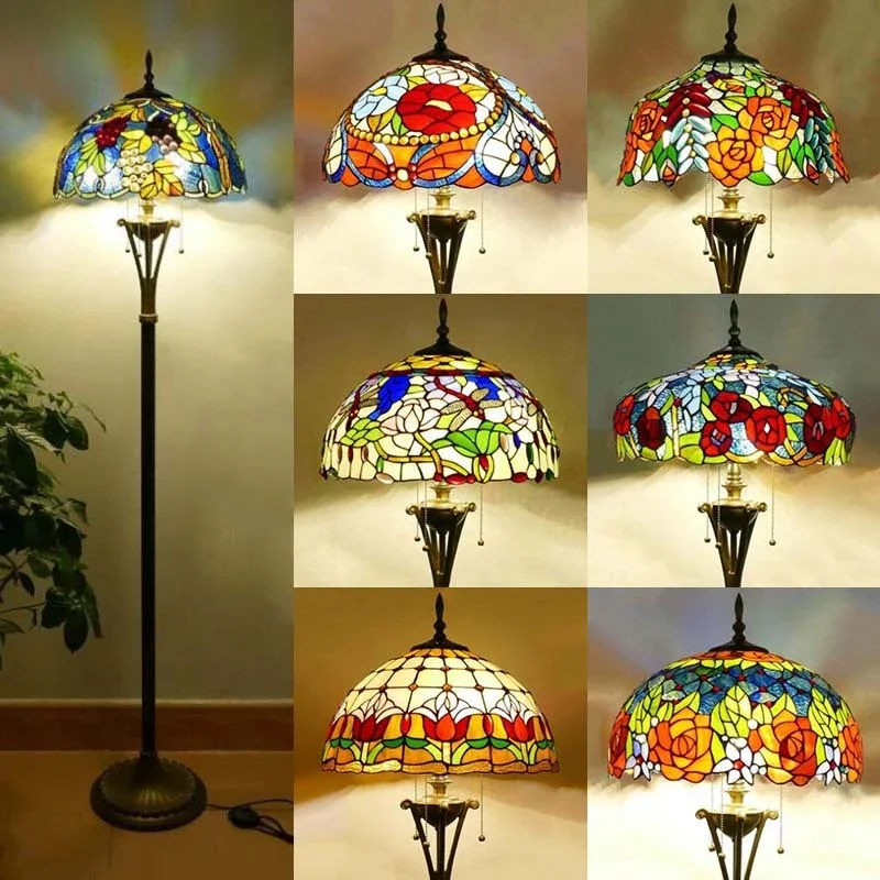 

86LIGHT Tiffany Floor Lamp American Retro Living Room Bedroom Lamp Country Stained Glass Floor Lamp