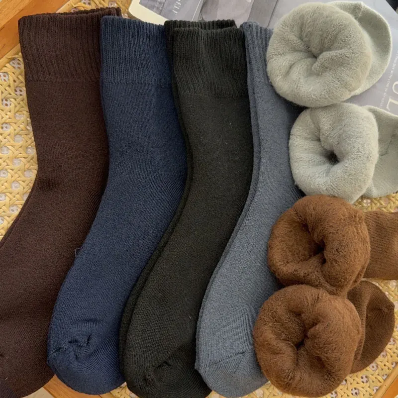 1/3 pares de calcetines cálidos súper gruesos, calcetines largos suaves de tubo alto para hombre, calcetines de Color sólido contra la nieve fría, elementos esenciales cómodos para invierno