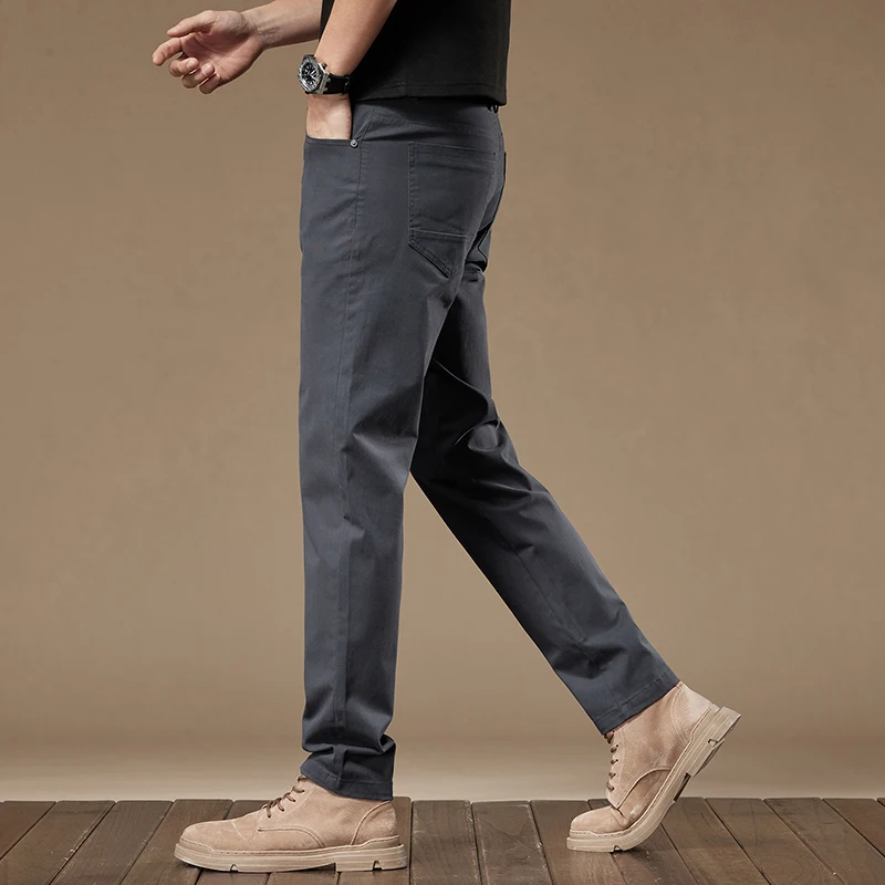 97% Cotton 2024 Autumn Men\'s Clothing Business Trousers Men Straight Casual Pants Men\'s Pants Cotton Black Gray Khaki Brand