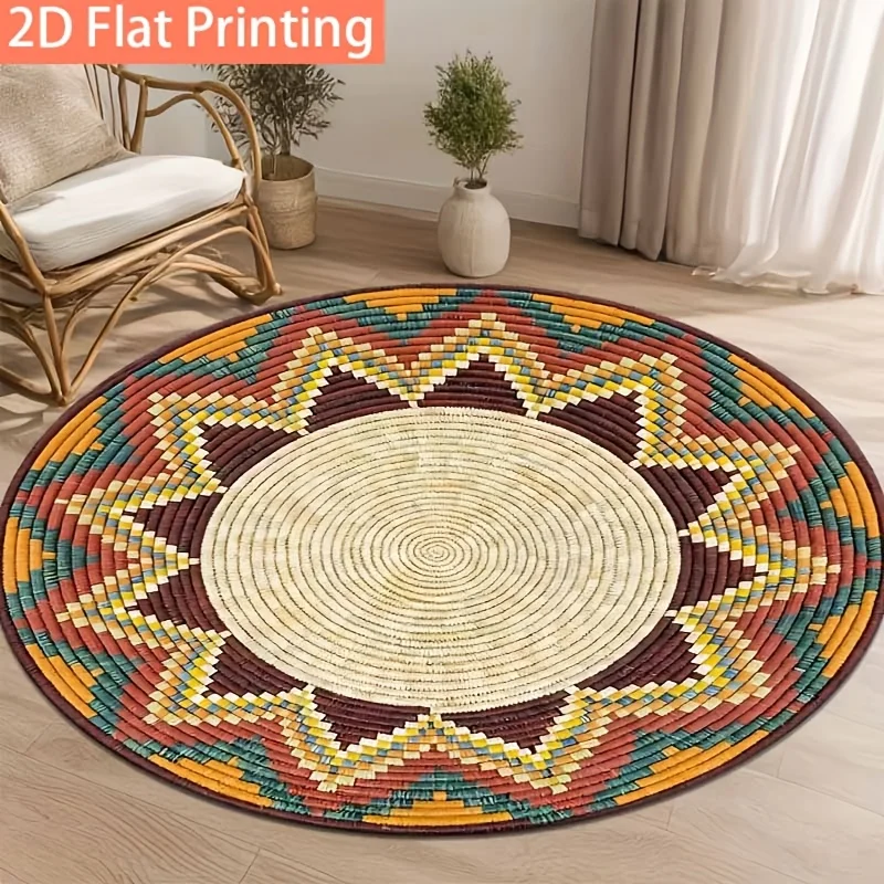 Boho Tribal Geometric Round Area Rug For Living Room Bedroom Ethnic Large Carpet Home Decor Non-slip Floor Mat 2D Printing Rugs
