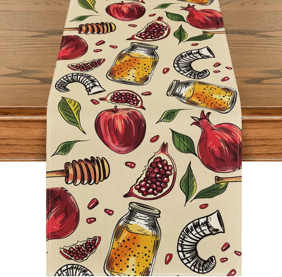 Рош Хашань Гранат Медовая льняная дорожка для стола Еврейский праздничный декор Шана Тува Кухонная дорожка для обеденного стола для декора вечеринки