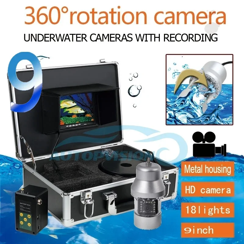 fish finder high resolution 9inch TFT color monitor 18 high power lights underwater fishing camera with 360 degree rotation F08A