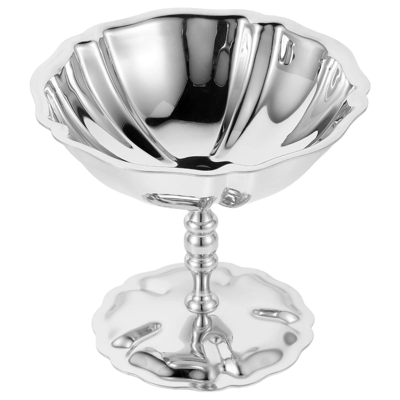 

Vintage Dessert Bowl Stainless Steel Retro Design Ice Cream Pudding Cup High Base Wide Mouth Food Container Metal Bowl