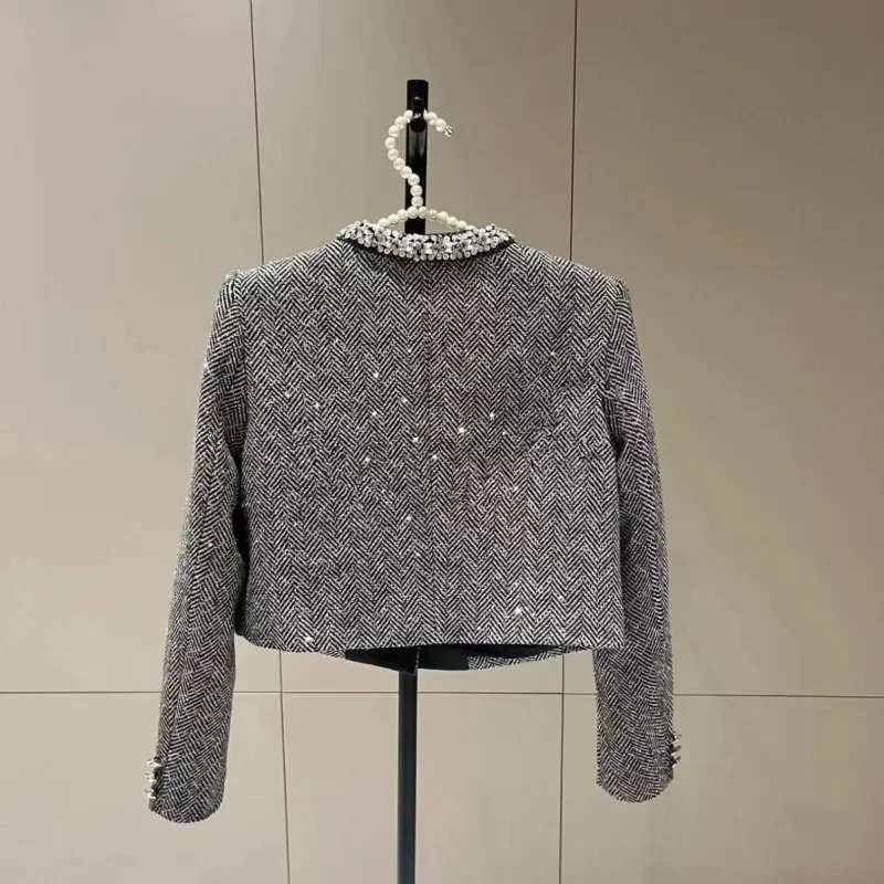 2025 Autumn / Winter New French Small Fragrance Top Slimming Temperament Beauty Diamond Heavy Industry Design Coat Pop Clothes