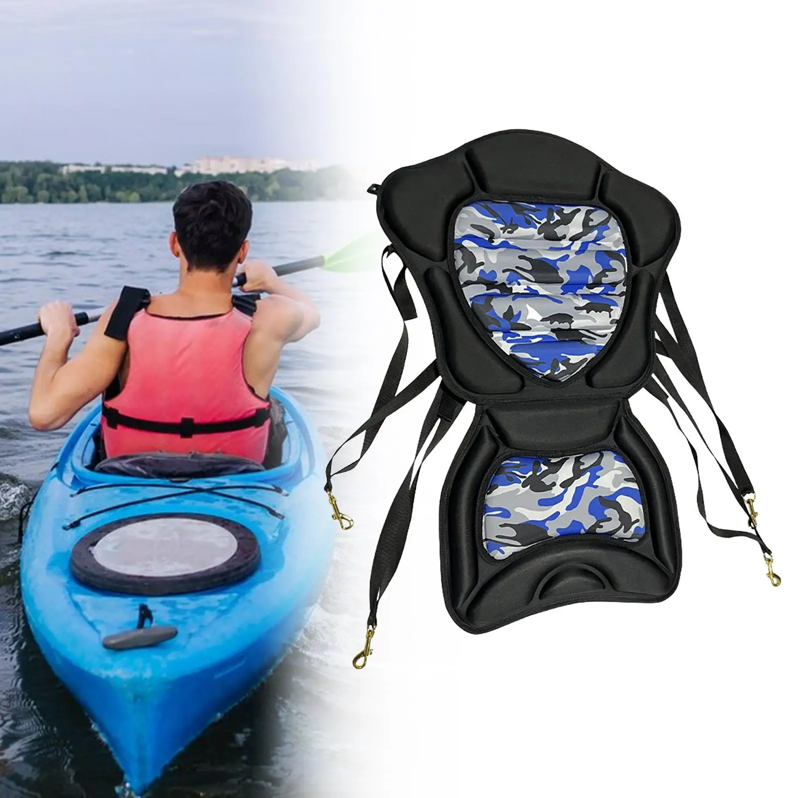 Kayak Seat Fishing Boat Seat Canoe Seat Cushioned Comfortable Backrest Support Universal Sit with Adjustable Strap Detachable