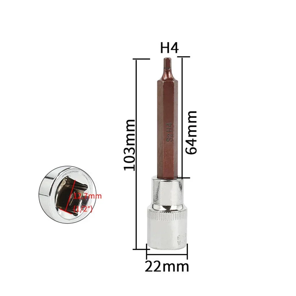 Drive Hex Bit Socket Set Metric Hexagon Socket Drive 100 Mm Long Bit, H4-H17 1/2