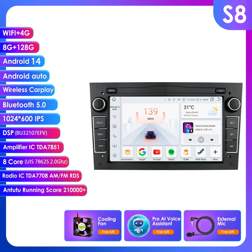 128G 4G-Lte Android 2din Auto Gps Speler Voor Opel Astra H J 2004 Vectra Vauxhall Antara Zafira Corsa C D Vivaro Meriva Veda Radio