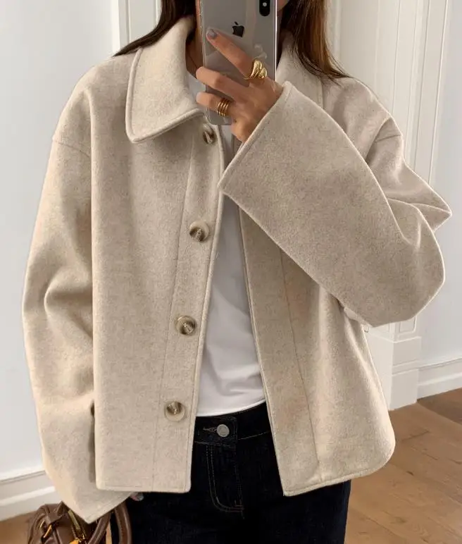 

Женская куртка 2025 года, последняя новая модная осенне-зимняя повседневная куртка на пуговицах с длинными рукавами, верхнее пальто, женская одежда, женская одежда