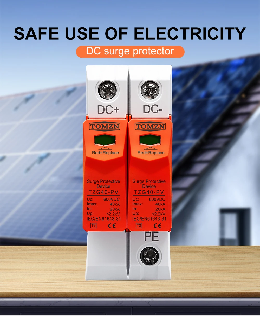 TOMZN SPD DC 500V 600V 800V 1000V 10kA 20kA 30kA Haus Überspannungsschutz Schutz Niederspannungs-Ableitergerät T2 PV Solarsystem – Detail 1