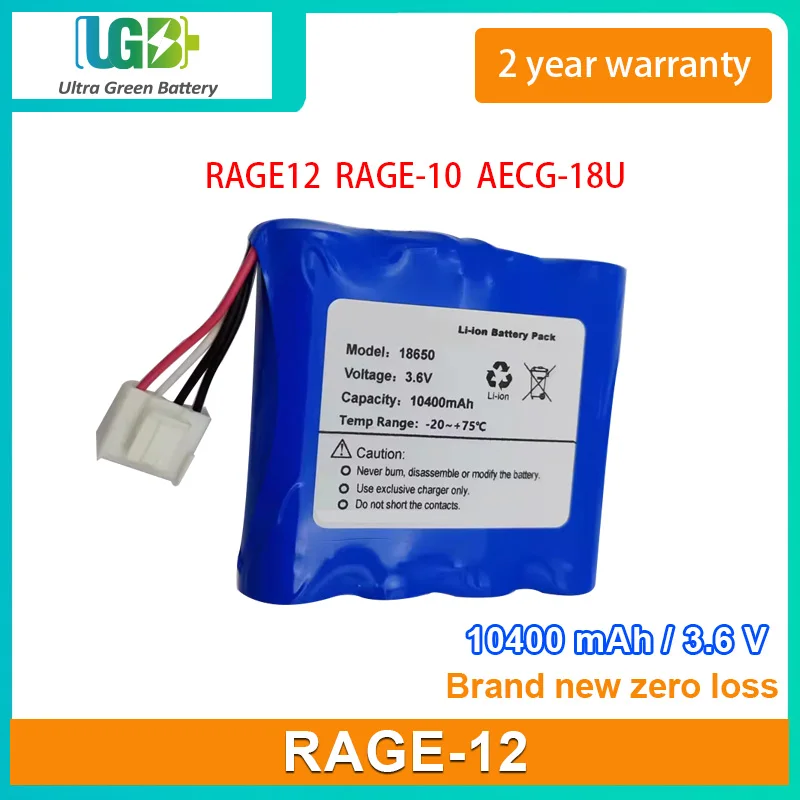 

UGB New Battery For RAGE-12 RAGE12 RAGE-10 AECG-18U Medical battery 3.6V 10400mAh