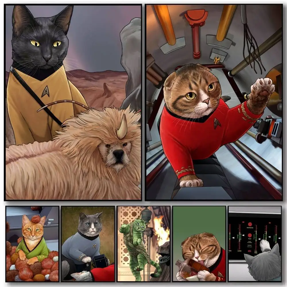 Cat Funny Star Trek Poster And Prints Wall Art Pictures For Modern Bedroom Game Room Home Decor