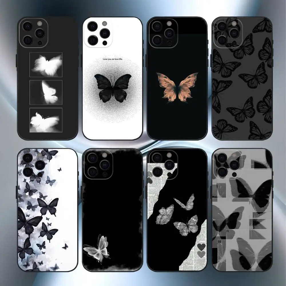 Coque de téléphone élégante à motif de chat, étui noir souple pour iPhone17,16,15,14,13,12,11 Plus,Pro Max