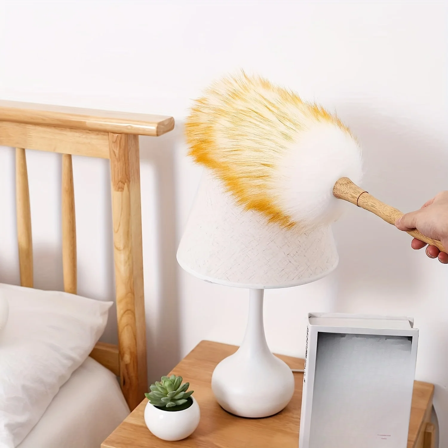 pc, Premium Wool Dust Collector Brush - Ergonomic Wooden Handle, Large Effective Dust Removal Tool, Compact Desktop Broom - Perf