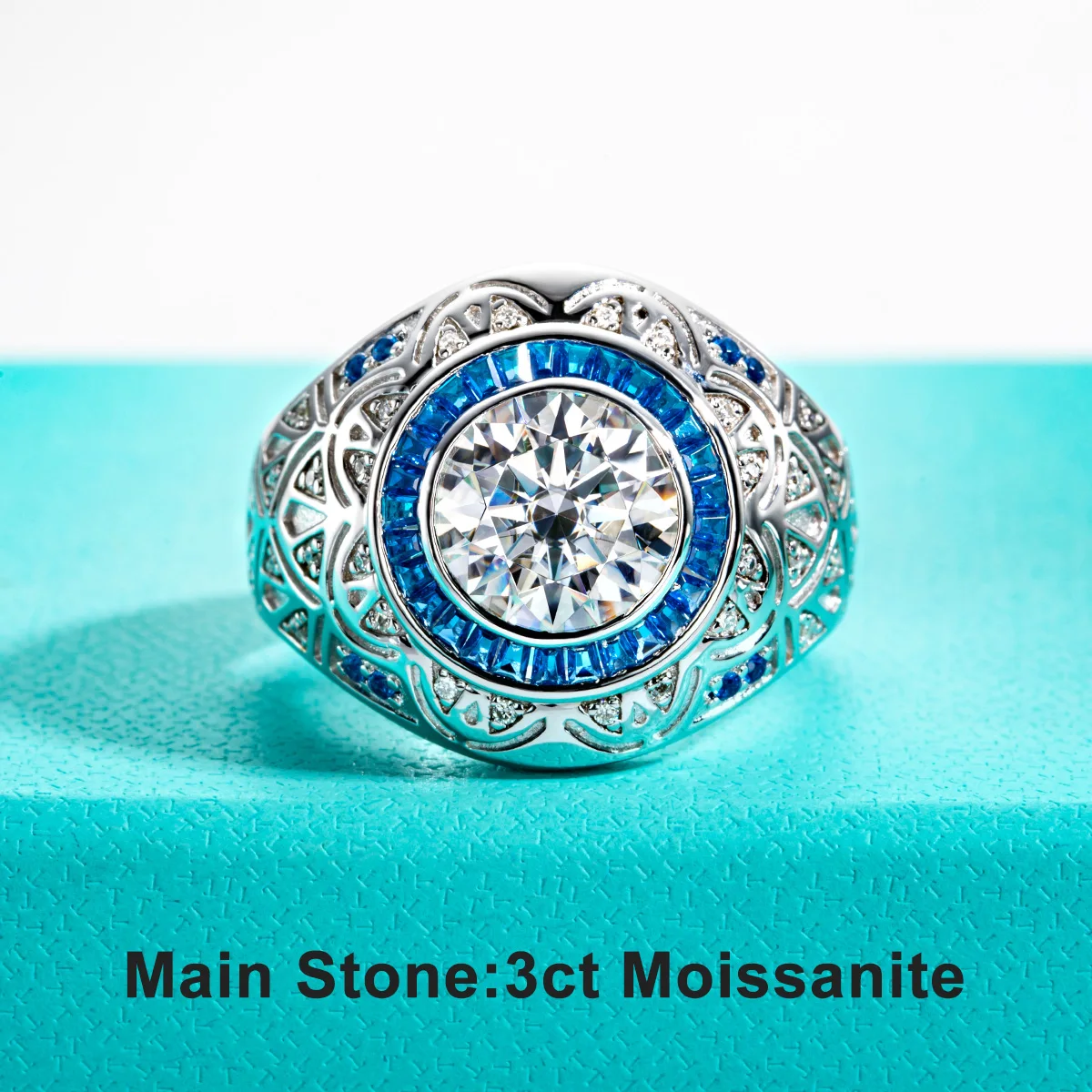 Men 18K Gold Plated S925 Sterling Silver Anti-allergy Vintage Engagement Promise Ring 3CT D Color VVS1 Moissanite Pass Diamond Tester With GRA Certificate Tarnish Resistant Luxury Daily Wedding Fine Jewelry Anniversary Birthday Gift For Him view 5